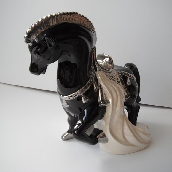 Vtg Large Porcelain Ceramic Clydesdale Horse Figurine Statue Black White Silver - Picture 4 of 9